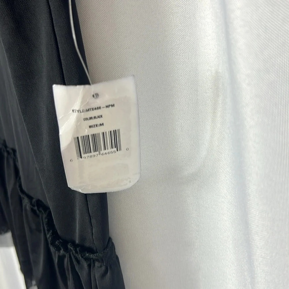 MM Sheer Size M Blouse Short Sleeve Key Hole Back Tie Black NWT - Picture 4 of 8